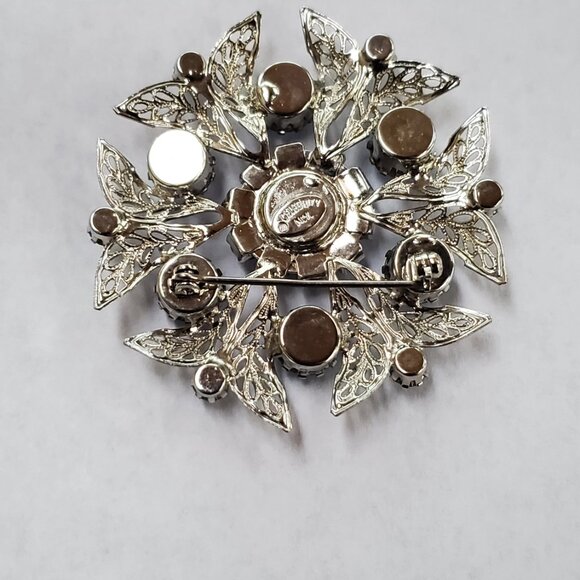 Vintage Celebrity NY Royal and Light Blue Rhinestone Filigree Floral Brooch - Picture 9 of 10